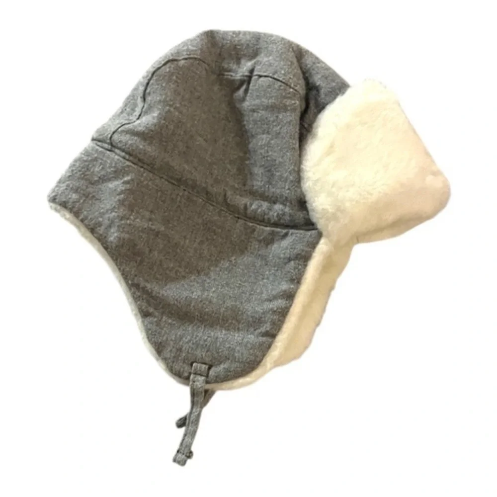 Baby GAP faux fur lined trapper hat gray white size 6-12 Months